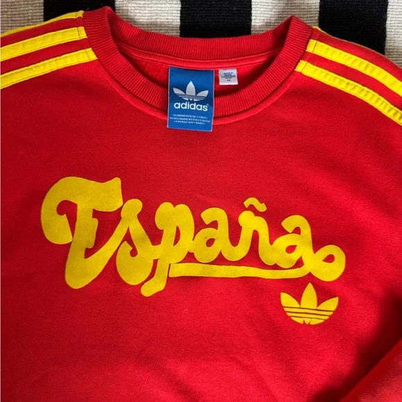 Adidas Men's Espana Red Crewneck Sweater with Yellow Accents - Picture 2 of 3